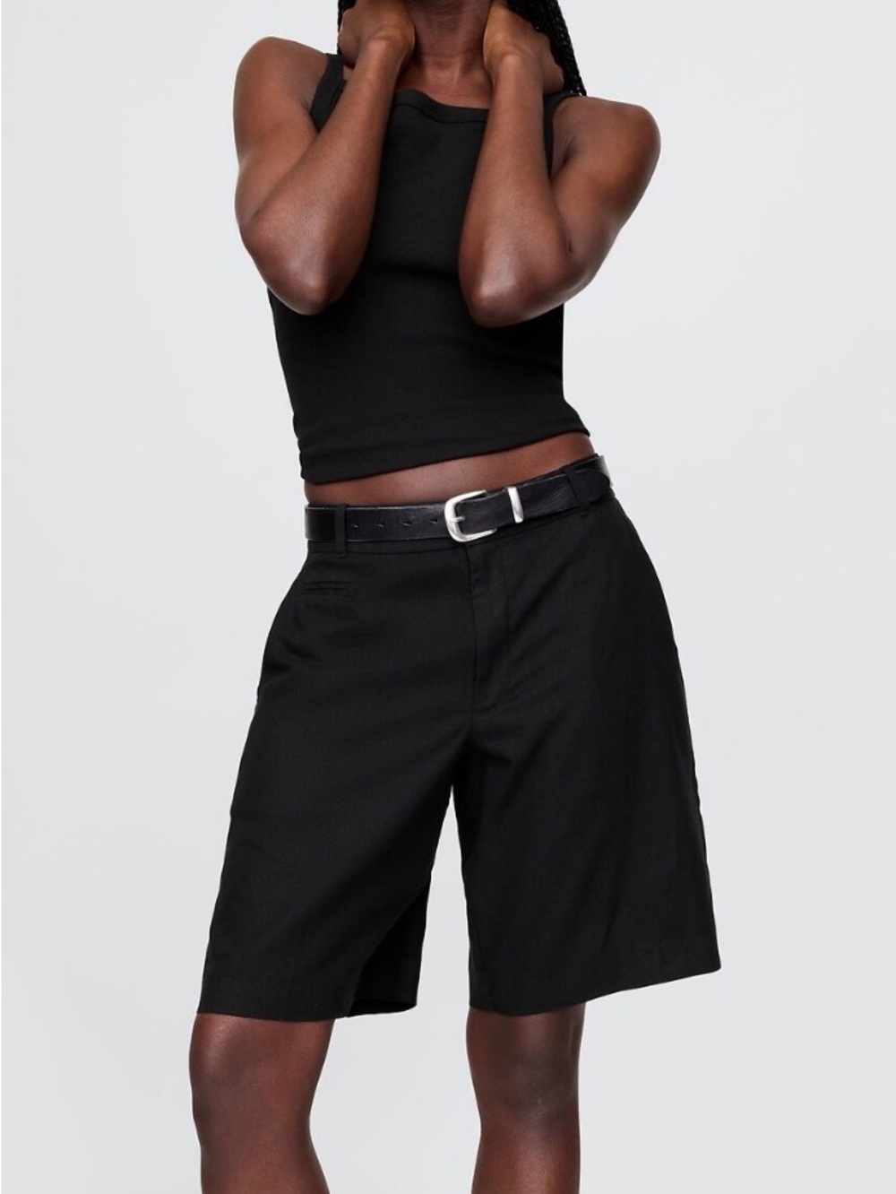 GAP Low Rise Linen-Blend Trouser Shorts, Black